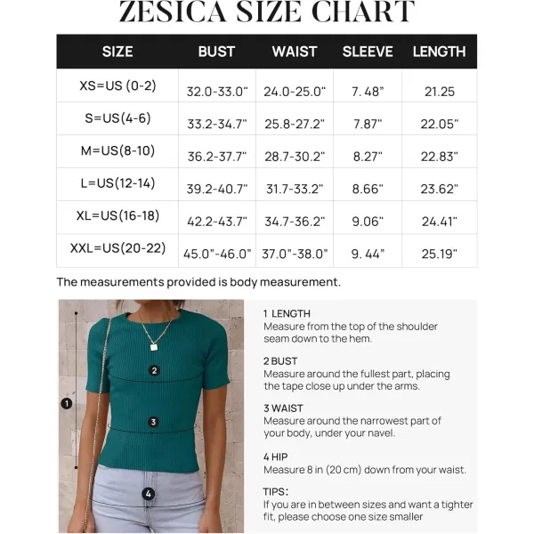 ZESICA Womens Short Sleeve Crewneck T Shirt 2024 Summer Ribbed Knit Slim Fit Basic Solid Color Tee TopsTeal