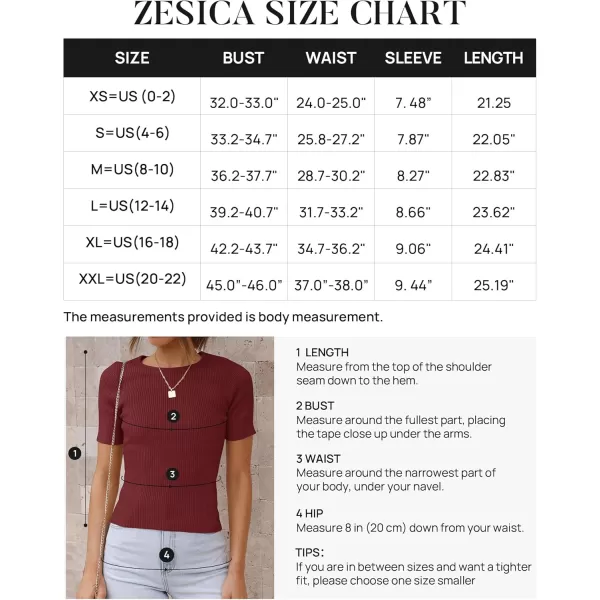 ZESICA Womens Short Sleeve Crewneck T Shirt 2024 Summer Ribbed Knit Slim Fit Basic Solid Color Tee TopsWine