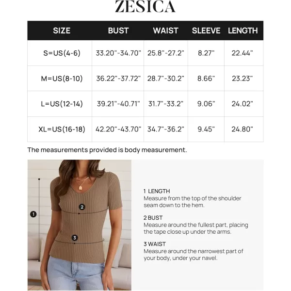 ZESICA Womens Short Sleeve T Shirts 2024 Summer V Neck Tops Casual Ribbed Knit Slim Fit Basic TeesBrown
