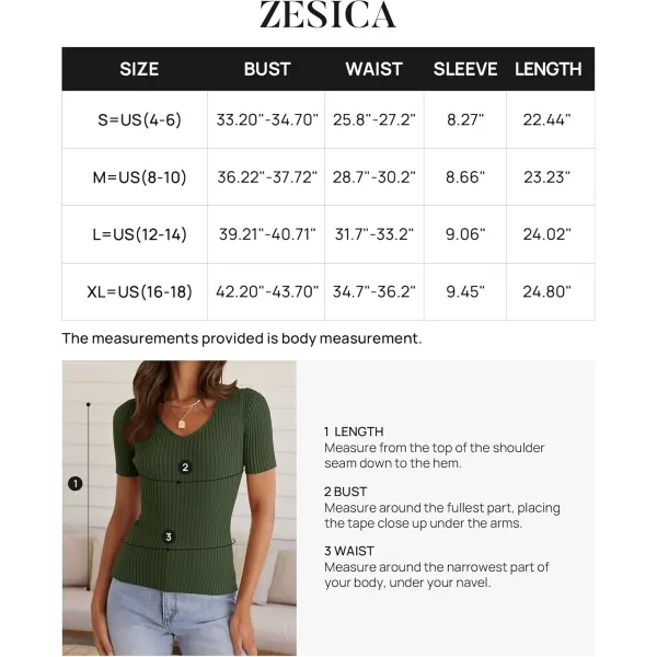 ZESICA Womens Short Sleeve T Shirts 2024 Summer V Neck Tops Casual Ribbed Knit Slim Fit Basic TeesDarkgreen