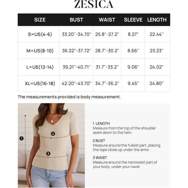 ZESICA Womens Short Sleeve T Shirts 2024 Summer V Neck Tops Casual Ribbed Knit Slim Fit Basic TeesSand
