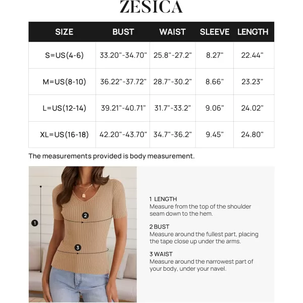 ZESICA Womens Short Sleeve T Shirts 2024 Summer V Neck Tops Casual Ribbed Knit Slim Fit Basic TeesToffee