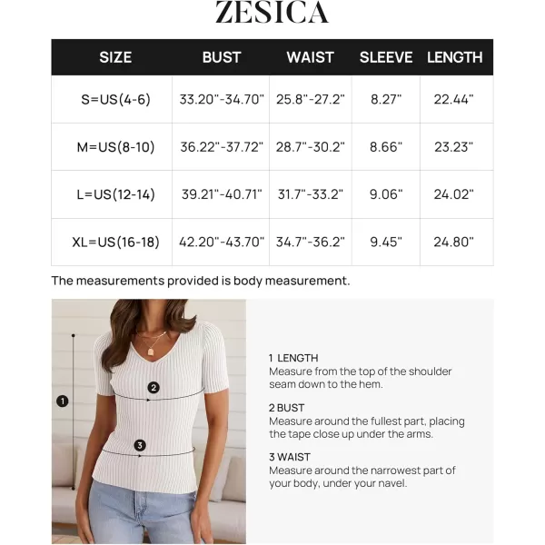 ZESICA Womens Short Sleeve T Shirts 2024 Summer V Neck Tops Casual Ribbed Knit Slim Fit Basic TeesWhite