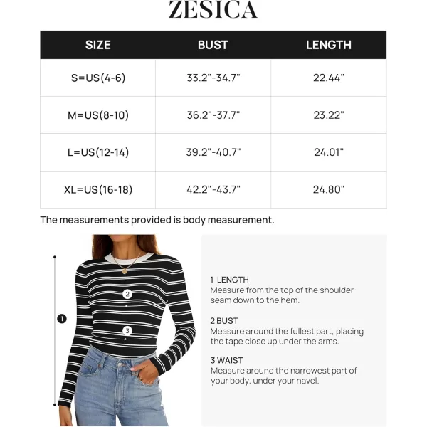 ZESICA Womens Long Sleeve Crewneck Striped Shirts 2024 Fall Sweater Ribbed Knit Slim Fit Basic Casual Tee TopsBlack