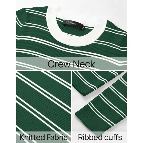 ZESICA Womens Long Sleeve Crewneck Striped Shirts 2024 Fall Sweater Ribbed Knit Slim Fit Basic Casual Tee TopsGreen