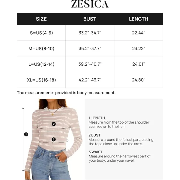 ZESICA Womens Long Sleeve Crewneck Striped Shirts 2024 Fall Sweater Ribbed Knit Slim Fit Basic Casual Tee TopsSand