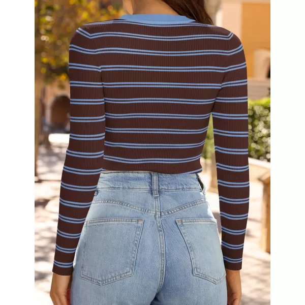 ZESICA Womens Long Sleeve Crewneck Striped Shirts 2024 Fall Sweater Ribbed Knit Slim Fit Basic Casual Tee TopsTaupe