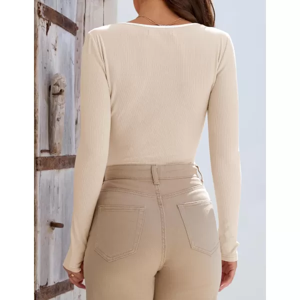 ZESICA Womens Long Sleeve Square Neck Shirts 2024 Fall Knit Tops Slim Fitted Casual Basic TeeApricot