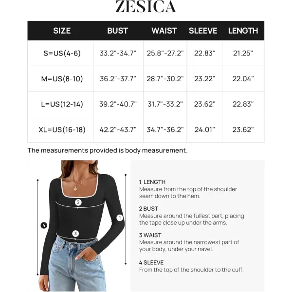 ZESICA Womens Long Sleeve Square Neck Shirts 2024 Fall Knit Tops Slim Fitted Casual Basic TeeBlack