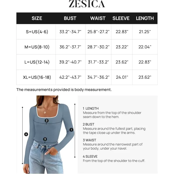 ZESICA Womens Long Sleeve Square Neck Shirts 2024 Fall Knit Tops Slim Fitted Casual Basic TeeHazeblue