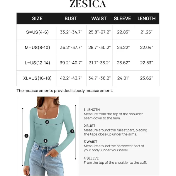 ZESICA Womens Long Sleeve Square Neck Shirts 2024 Fall Knit Tops Slim Fitted Casual Basic TeeMint
