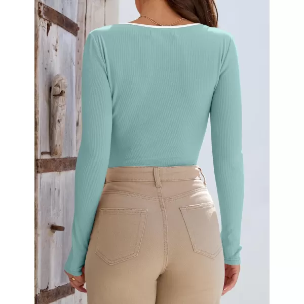 ZESICA Womens Long Sleeve Square Neck Shirts 2024 Fall Knit Tops Slim Fitted Casual Basic TeeMint