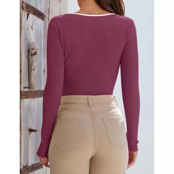 ZESICA Womens Long Sleeve Square Neck Shirts 2024 Fall Knit Tops Slim Fitted Casual Basic TeePlum