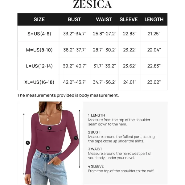 ZESICA Womens Long Sleeve Square Neck Shirts 2024 Fall Knit Tops Slim Fitted Casual Basic TeePlum