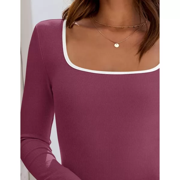 ZESICA Womens Long Sleeve Square Neck Shirts 2024 Fall Knit Tops Slim Fitted Casual Basic TeePlum