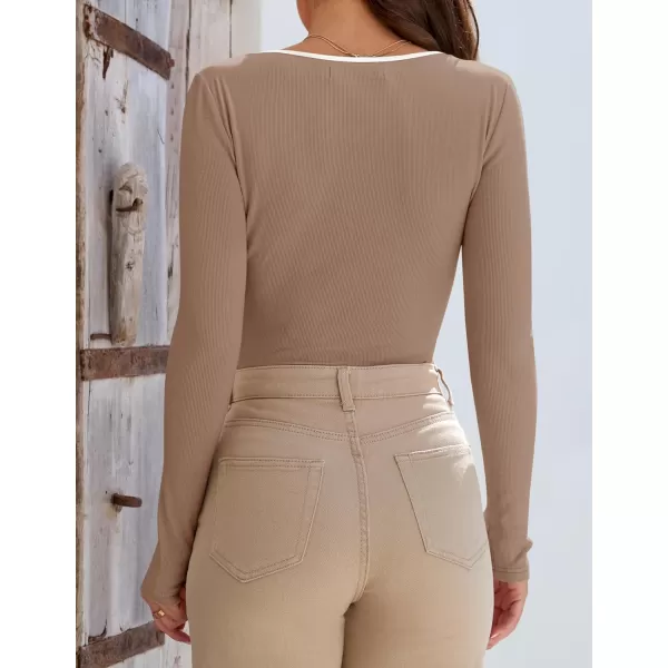ZESICA Womens Long Sleeve Square Neck Shirts 2024 Fall Knit Tops Slim Fitted Casual Basic TeeToffee