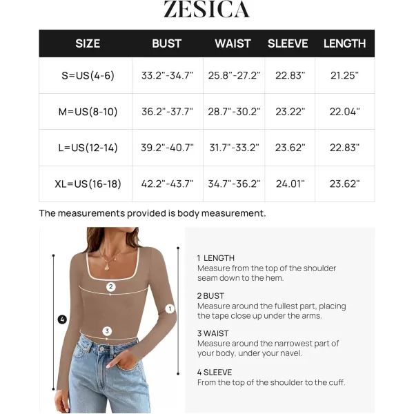 ZESICA Womens Long Sleeve Square Neck Shirts 2024 Fall Knit Tops Slim Fitted Casual Basic TeeToffee