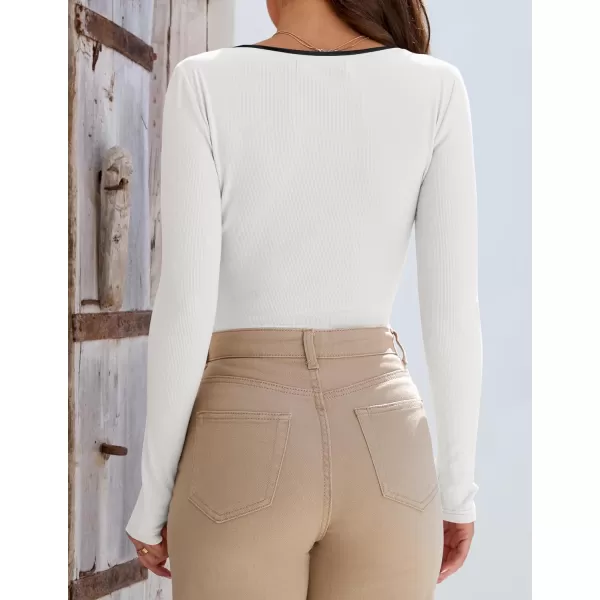 ZESICA Womens Long Sleeve Square Neck Shirts 2024 Fall Knit Tops Slim Fitted Casual Basic TeeWhite