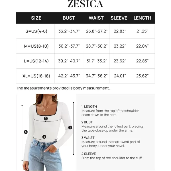 ZESICA Womens Long Sleeve Square Neck Shirts 2024 Fall Knit Tops Slim Fitted Casual Basic TeeWhite