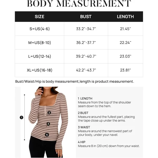 ZESICA Womens Long Sleeve Square Neck Striped T Shirts 2024 Casual Ribbed Knit Slim Fit Basic Henley Tee TopsApricot