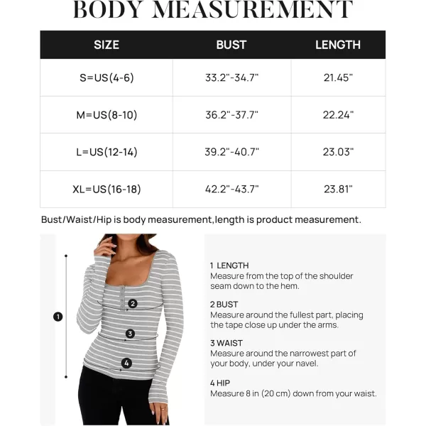 ZESICA Womens Long Sleeve Square Neck Striped T Shirts 2024 Casual Ribbed Knit Slim Fit Basic Henley Tee TopsGrey