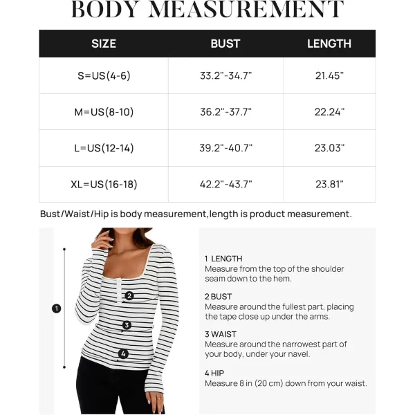 ZESICA Womens Long Sleeve Square Neck Striped T Shirts 2024 Casual Ribbed Knit Slim Fit Basic Henley Tee TopsWhite