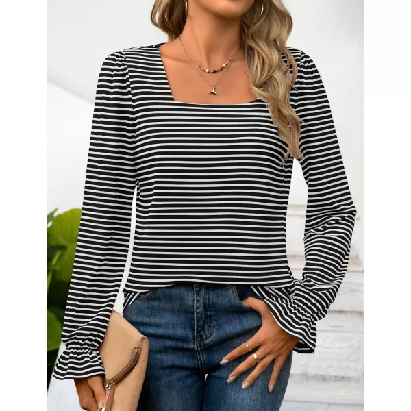 ZESICA Womens Puff Long Sleeve Square Neck Shirts 2024 Fall Causal Trendy Tunic TopsBlack