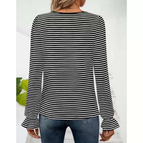 ZESICA Womens Puff Long Sleeve Square Neck Shirts 2024 Fall Causal Trendy Tunic TopsBlack