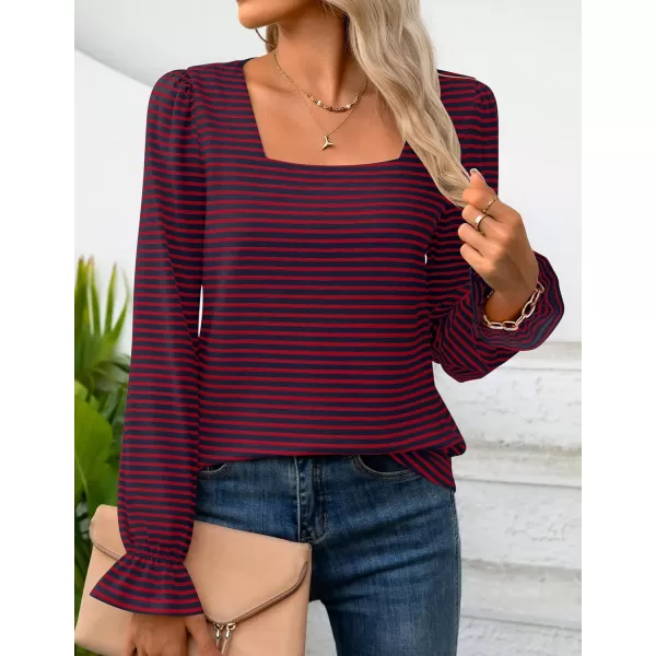 ZESICA Womens Puff Long Sleeve Square Neck Shirts 2024 Fall Causal Trendy Tunic TopsDarkblue