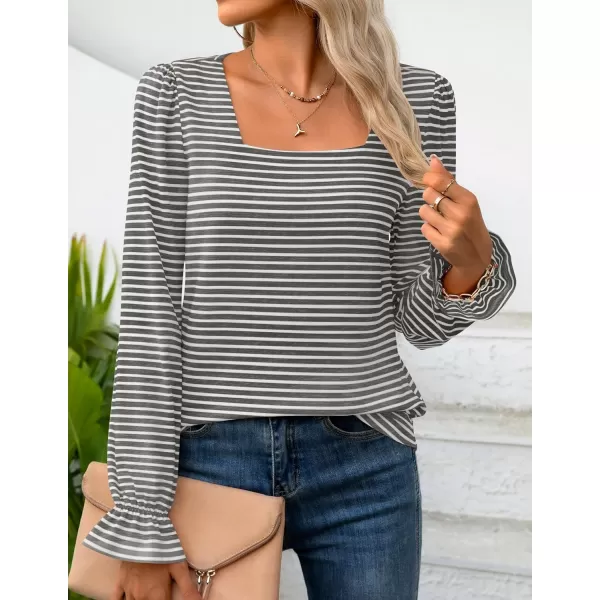 ZESICA Womens Puff Long Sleeve Square Neck Shirts 2024 Fall Causal Trendy Tunic TopsDrakgrey