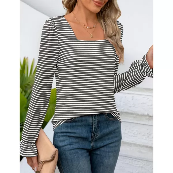 ZESICA Womens Puff Long Sleeve Square Neck Shirts 2024 Fall Causal Trendy Tunic TopsDrakgrey