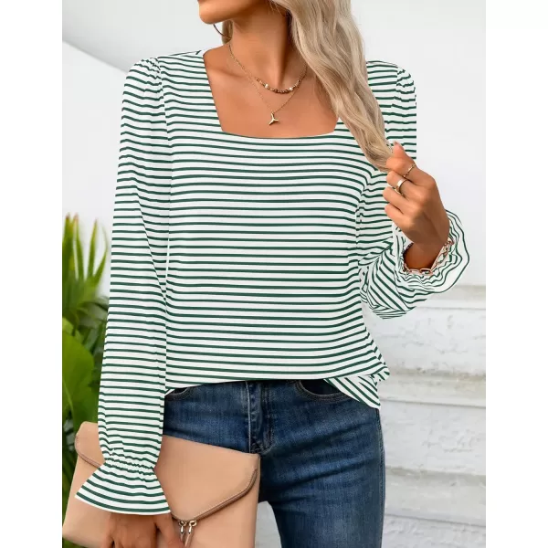 ZESICA Womens Puff Long Sleeve Square Neck Shirts 2024 Fall Causal Trendy Tunic TopsGraygreen
