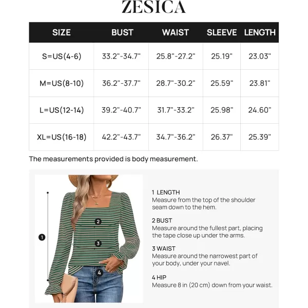 ZESICA Womens Puff Long Sleeve Square Neck Shirts 2024 Fall Causal Trendy Tunic TopsGraygreen