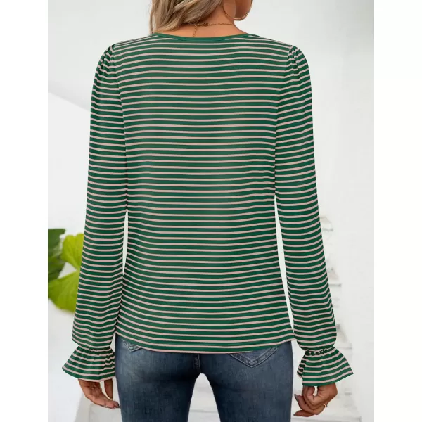 ZESICA Womens Puff Long Sleeve Square Neck Shirts 2024 Fall Causal Trendy Tunic TopsGreen