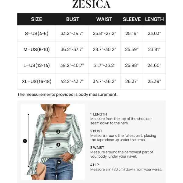 ZESICA Womens Puff Long Sleeve Square Neck Shirts 2024 Fall Causal Trendy Tunic TopsGreen