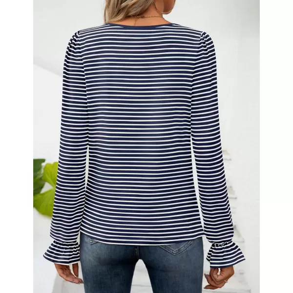 ZESICA Womens Puff Long Sleeve Square Neck Shirts 2024 Fall Causal Trendy Tunic TopsNavy