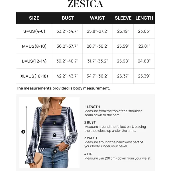 ZESICA Womens Puff Long Sleeve Square Neck Shirts 2024 Fall Causal Trendy Tunic TopsNavy