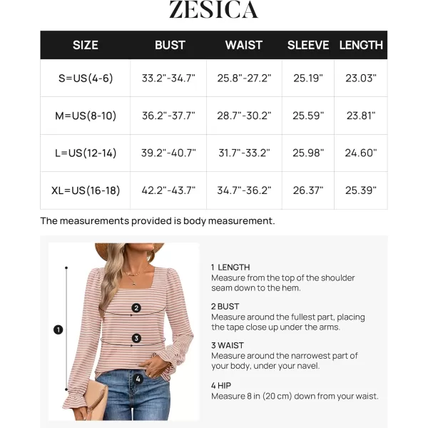 ZESICA Womens Puff Long Sleeve Square Neck Shirts 2024 Fall Causal Trendy Tunic TopsPink