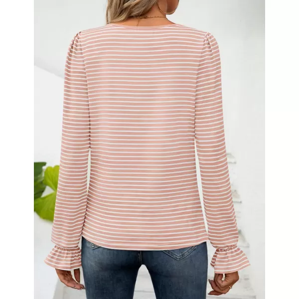 ZESICA Womens Puff Long Sleeve Square Neck Shirts 2024 Fall Causal Trendy Tunic TopsPink