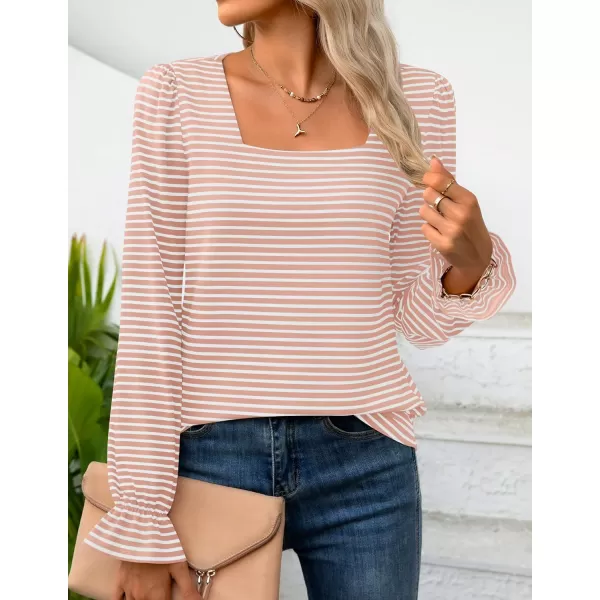 ZESICA Womens Puff Long Sleeve Square Neck Shirts 2024 Fall Causal Trendy Tunic TopsPink