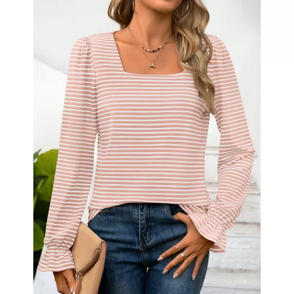ZESICA Womens Puff Long Sleeve Square Neck Shirts 2024 Fall Causal Trendy Tunic TopsPink