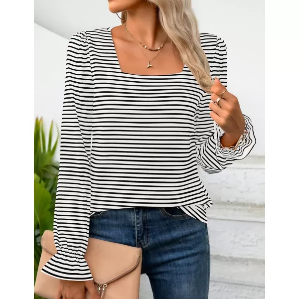 ZESICA Womens Puff Long Sleeve Square Neck Shirts 2024 Fall Causal Trendy Tunic TopsWhite