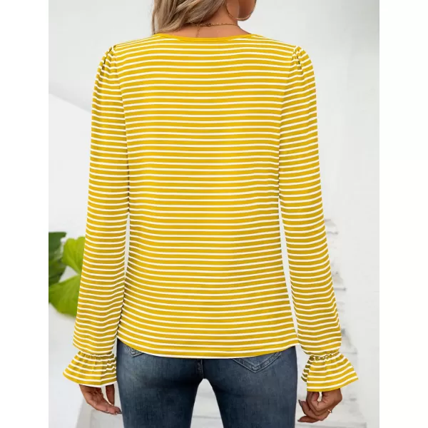ZESICA Womens Puff Long Sleeve Square Neck Shirts 2024 Fall Causal Trendy Tunic TopsYellow