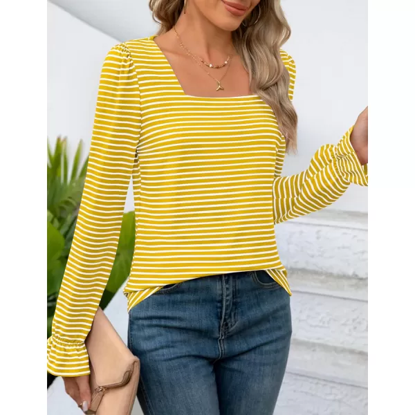 ZESICA Womens Puff Long Sleeve Square Neck Shirts 2024 Fall Causal Trendy Tunic TopsYellow