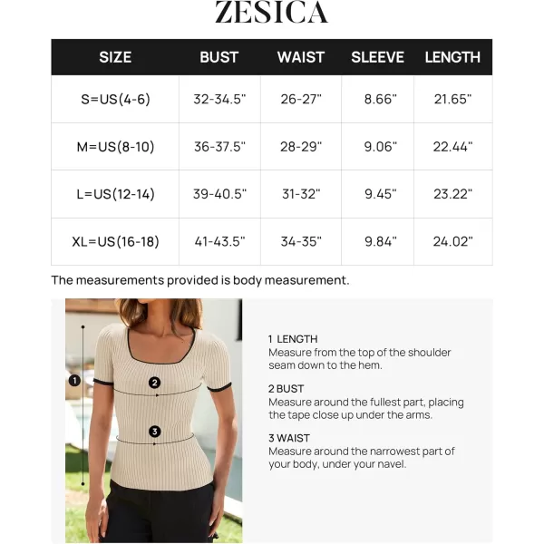 ZESICA Womens Short Sleeve Square Neck Color Block T Shirt 2024 Summer Slim Fit Ribbed Knit Basic Tee TopsApricot