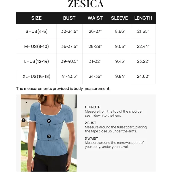 ZESICA Womens Short Sleeve Square Neck Color Block T Shirt 2024 Summer Slim Fit Ribbed Knit Basic Tee TopsBlue