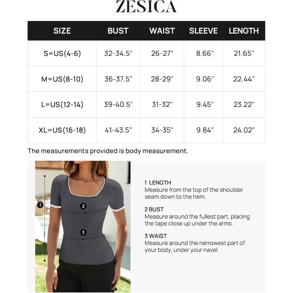 ZESICA Womens Short Sleeve Square Neck Color Block T Shirt 2024 Summer Slim Fit Ribbed Knit Basic Tee TopsDarkgrey