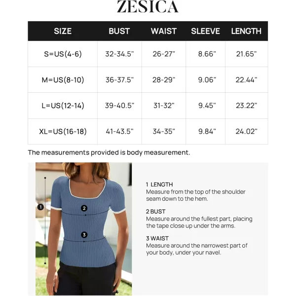 ZESICA Womens Short Sleeve Square Neck Color Block T Shirt 2024 Summer Slim Fit Ribbed Knit Basic Tee TopsDustyblue