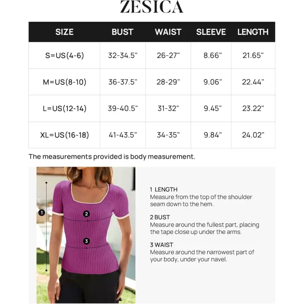 ZESICA Womens Short Sleeve Square Neck Color Block T Shirt 2024 Summer Slim Fit Ribbed Knit Basic Tee TopsEggplant