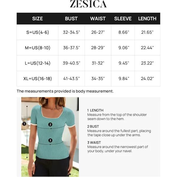 ZESICA Womens Short Sleeve Square Neck Color Block T Shirt 2024 Summer Slim Fit Ribbed Knit Basic Tee TopsMint
